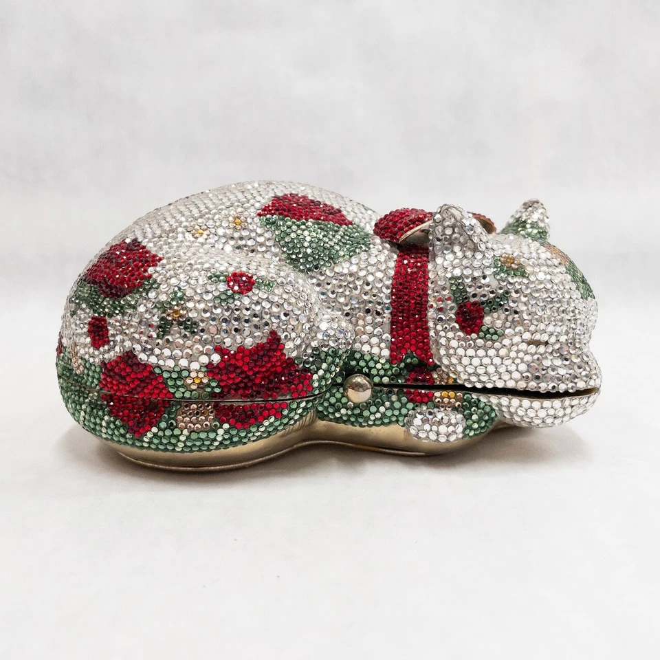 BOLSO DE NOCHE JUDITH LEIBER RESTING CHESHIRE CAT SWAROVSKI CRISTAL MINAUDIERE Foto 2 de 4
