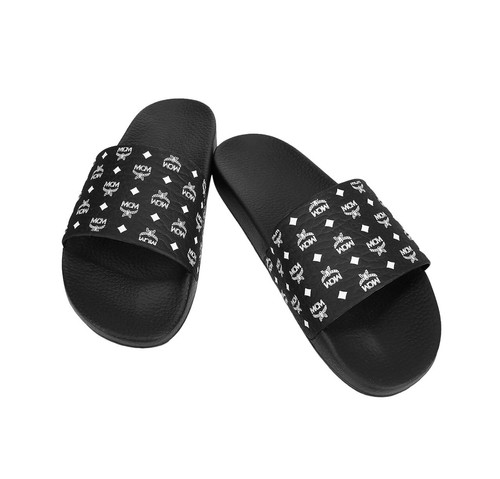 MCM Monogram Logo Print Slide Classic Rubber Black Sandals size 45,12 US New Box - Picture 2 of 4