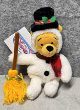 Disney Store - Winnie the Pooh Snowman - 8" Mini Bean Bag Plush w/broom NWT