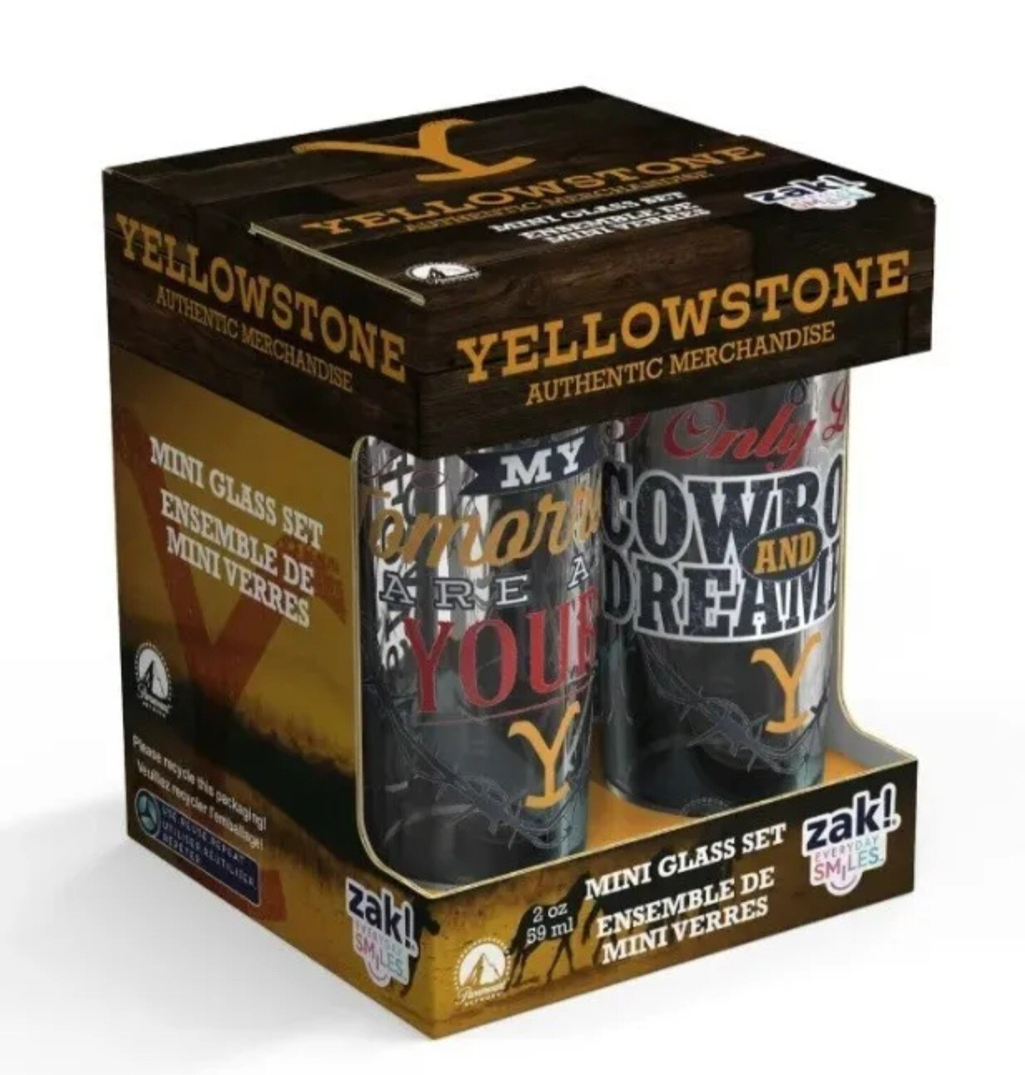 YELLOWSTONE MINI Glassware 2oz SET OF 4 DESIGNS BY ZAK for sale online