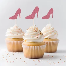 Glitter 2-1/2" HIGH HEEL  Cupcake Toppers Birthday Party CHOOSE Package & COLOR