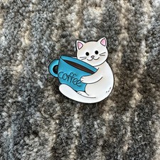 Enamel Pin Cat Cute Kitten Funny Gift White Cat Coffee Cup Backpack Cat Lady New