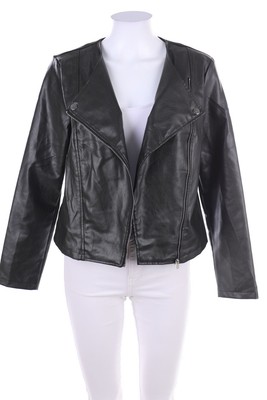 SHEIN Kunstlederjacke Lederjacke Faux Leather asymmetrischer Schnitt M schwarz