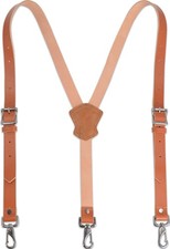 Suspenders Buffalo Leather Heavy Duty Brown with Hooks for Men