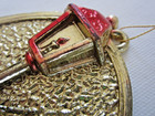 Vintage 1950's Era Gold Plastic Oval Flat Santa Lamp Post Christmas Ornament — photo 9