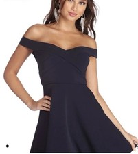 Windsor Cross Over Skater Dress navy blue size small