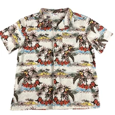 Barefoot in Paradise Shirt Mens XL Hawaiian Aloha Toucan Tropical Camp Collar