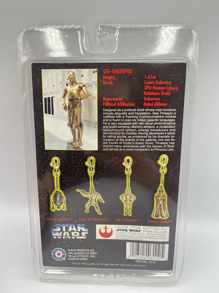 Llavero de metal fundido Placo Toys Star Wars See-Threepio C-3PO nuevo en caja 1996 Foto 3 de 4