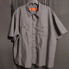 Red Kap Work Shirt Gray 2 Pocket Men's Industrial Uniform Short Sleeve 3XL