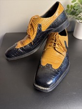 Men's Stacy Adams Black Brown Wingtip Croc Ostrich Embossed Oxford Pertillo 9M