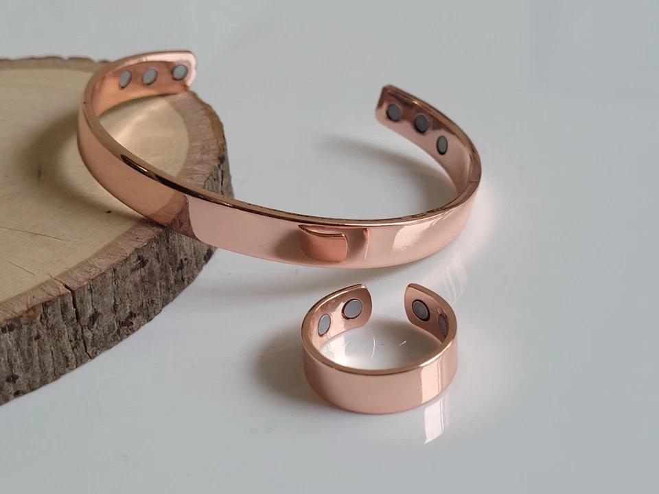 Juego de anillos de brazalete magnético de cobre macizo para artritis hombres mujeres conjunto de anillos planos Foto 3 de 4