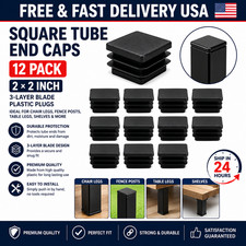 Square Tube End Caps, Black, 2x2 Inch, 12 Pack, 3-Layer Blade Plastic Plugs for