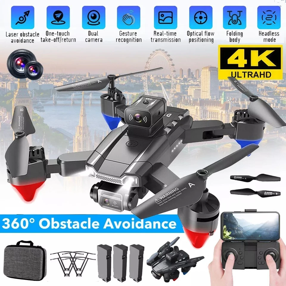 8K HD Drone Dual Camera WIFI FPV Foldable 3 Batteries Selfie RC Quadcopter UK - Image 2 of 4
