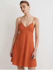 Madewell Layton Mini Slip Dress Sz 6 Criss Cross Back Copperwashed Orange V-Neck