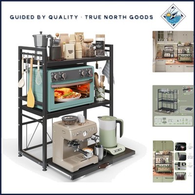 Metal Kitchen Counter Organizer with 3 Shelves and Adjustable Height Feature