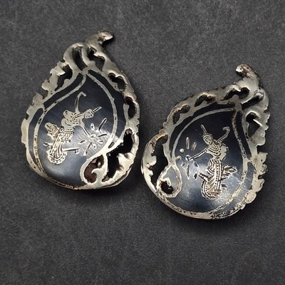 Siam Sterling Silver Clip On Earrings Thai Dancer Niello 