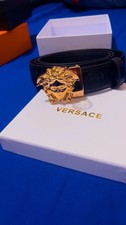 Versace Black Leather Belt Gold