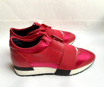 Balenciaga Race Runner Sneaker Trainers rot Leder Satin 39 38,5 Full Set