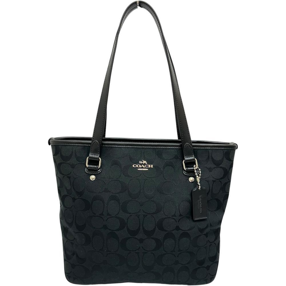 Coach Signature Black Leather & Canvas Tote Handbag F36375