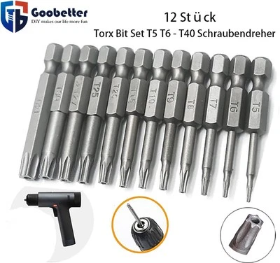MARKENLOS 12 StüCk 50mm Mit Loch Torx Bit Set T5 T6 - T40 Schraubendreher Satz Magnetisch