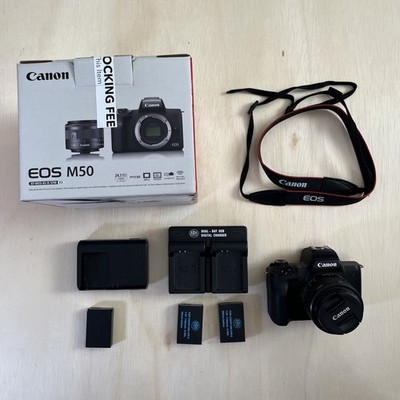 Canon EOS M50 Mirrorless Digital Camera Body Lens Strap Batteries Used w/box