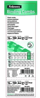 Fellowes Apex Kunststoff-Bindekämme 16 mm blau (100er Pack) (WB3