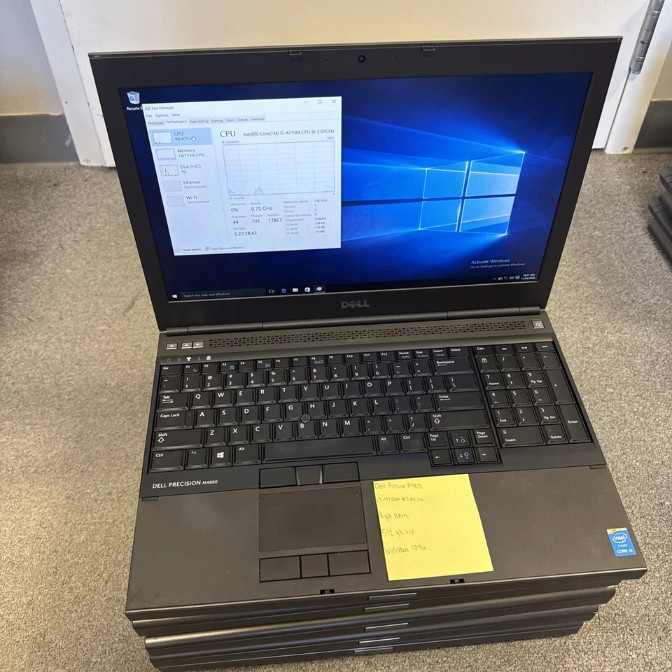 (Lote de 5) Laptop Dell Precision M4800 Intel Core I5-4210M 512 GB 8 GB Foto 2 de 4