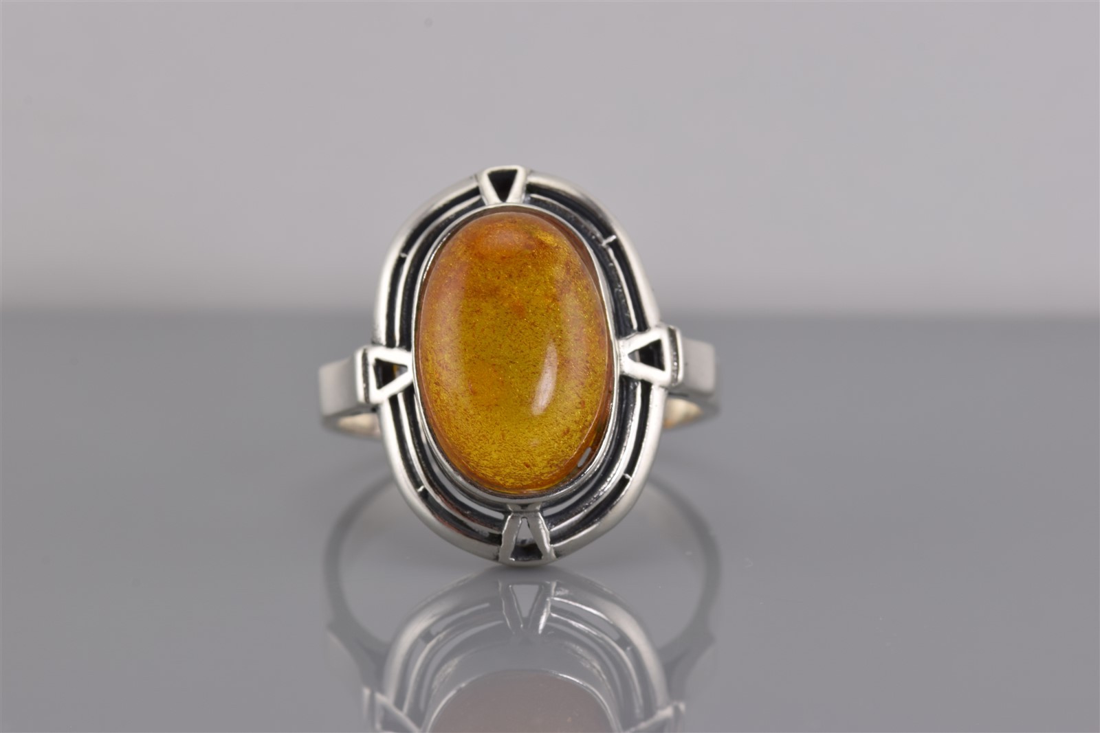 Sterling Silver Openwork Oval Bezel Speckled Ambe… - image 2