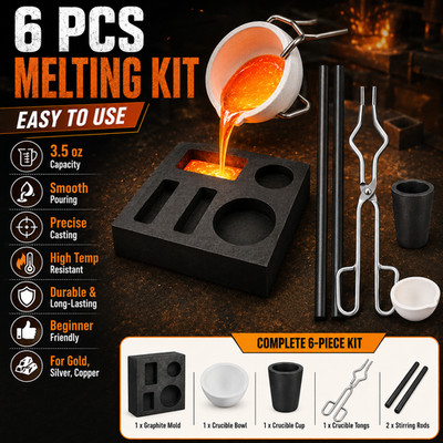 6PCS Graphite Casting Combo Mold Crucible Set Gold Silver Copper Refining Tool