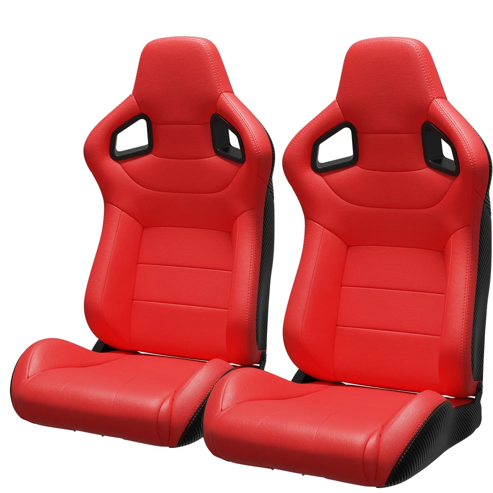 For BMW Pair Reclinable Bucket Racing Seats w/ Slider Adjustable PVC Leather - Image 3 of 4