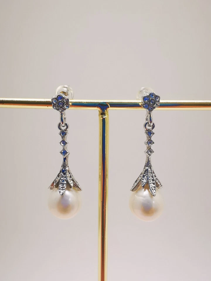 Pendientes raros súper grandes tamaño 14 mm agua de mar blanco perla esmeralda platino PT950 Foto 3 de 4