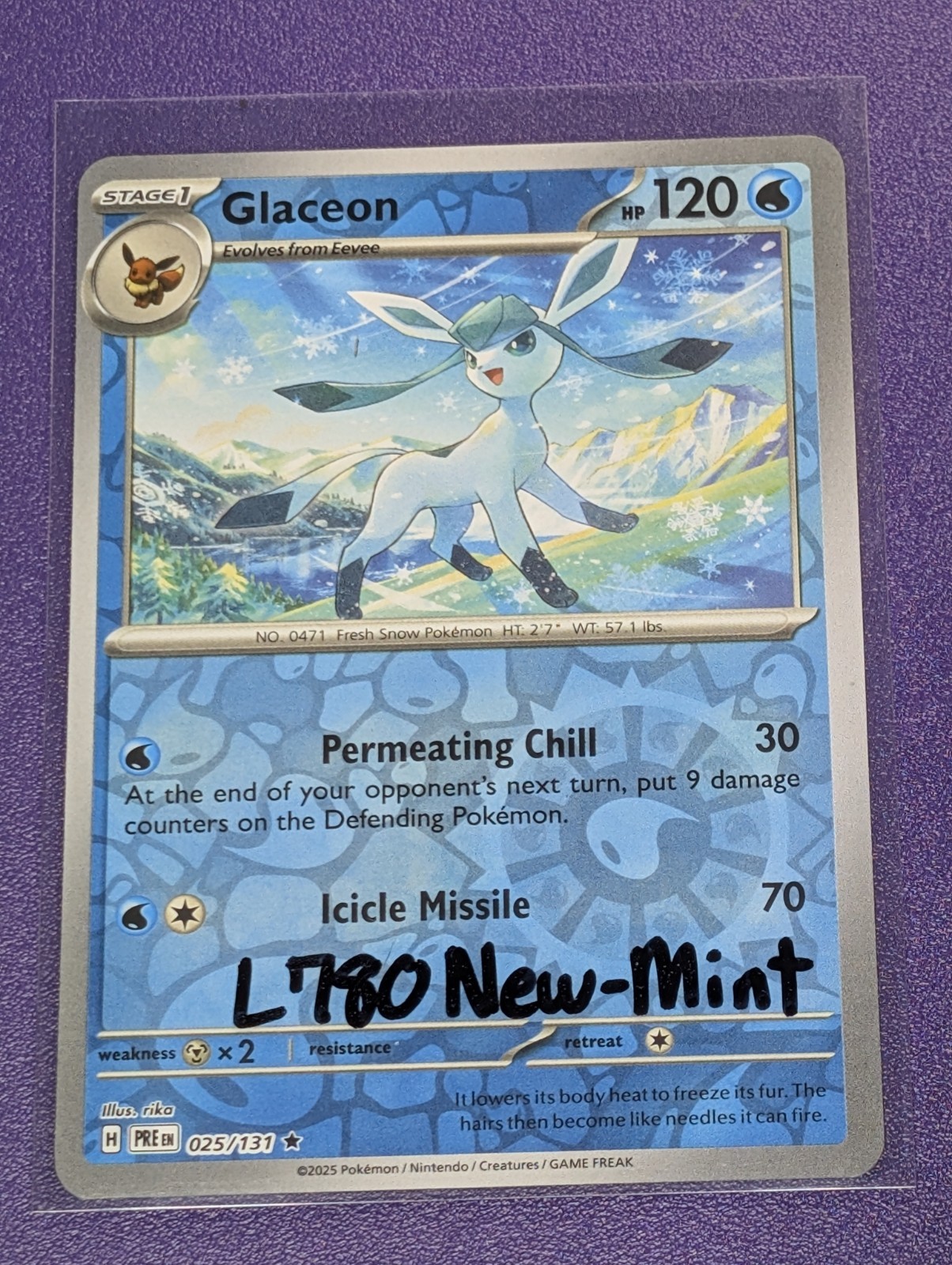 Glaceon 025/131 Reverse Holo Rare New Mint Prismatic Evolutions Pokemon TCG