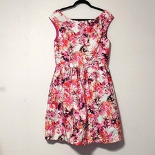 Eliza J Fit and Flare Sleeveless Floral Pink and White Dress Size 12