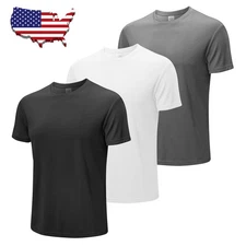 2-3 Pack Men's Solid Short Sleeve T-shirts Soft Quick Dry Sports Gym Workout Top