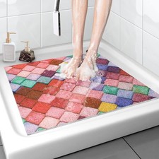 Shower Mat Non-Slip, 24x 24 Inch Square, Soft Comfort Bath Mats with Drainage...