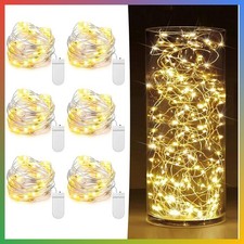 Battery Fairy Lights 6 Pack 7ft 20 LED Warm White Mini String Silver Wire