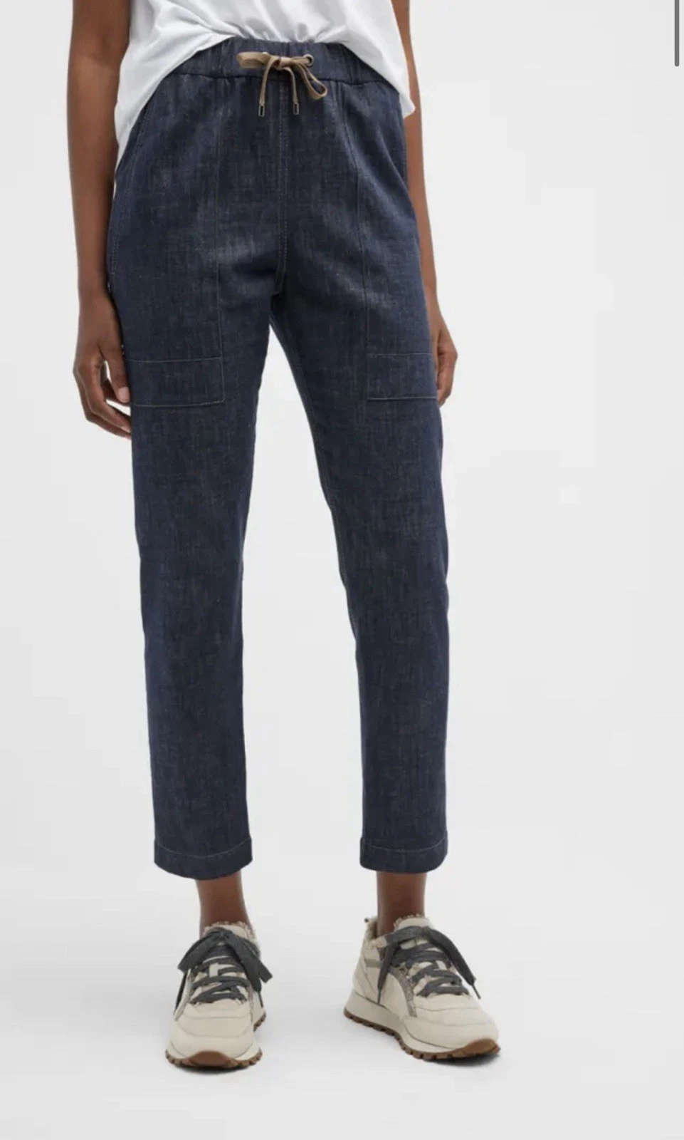 Brunello Cucinelli — BRUNELLO CUCINELLI Embellished Denim Drawstring Joggers Size 8 $1700