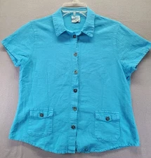 CMC Color Me Cotton Womens Small Top Buttons Blue SS Pockets Made In USA