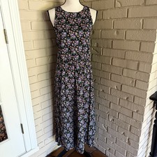 VTG 90s Cottagecore Black Floral Sleeveless Maxi Dress Garden Party Feminine 11