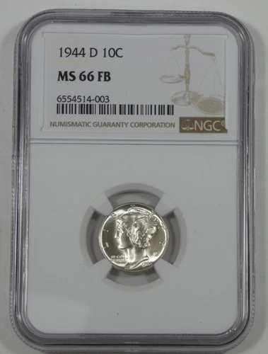 1944-D Mercury Dime CERTIFIED NGC MS 66 Full Bands Silver 10c
