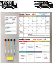 Dry Erase Magnetic Calendar for Refrigerator, 3 Pack- Monthly Weekly Daily P