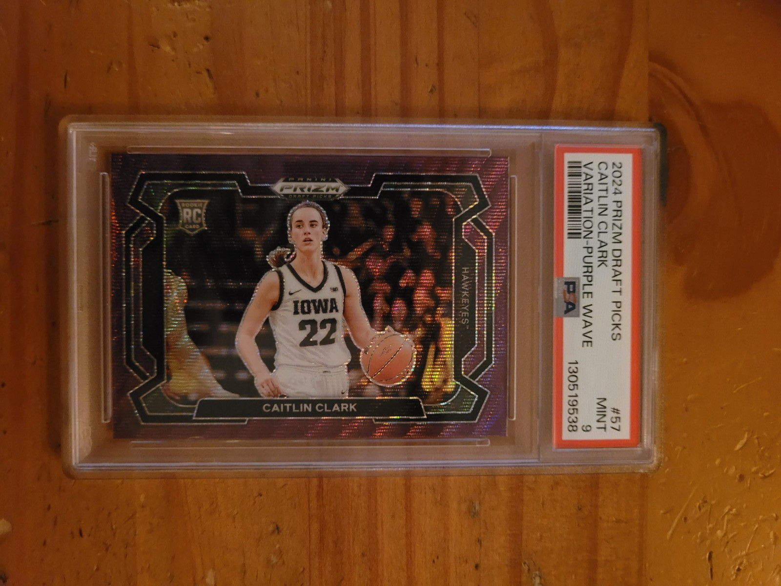2024-25 Prizm Draft Variation Purple Wave #57 Caitlin Clark Rookie PSA 9 Mint