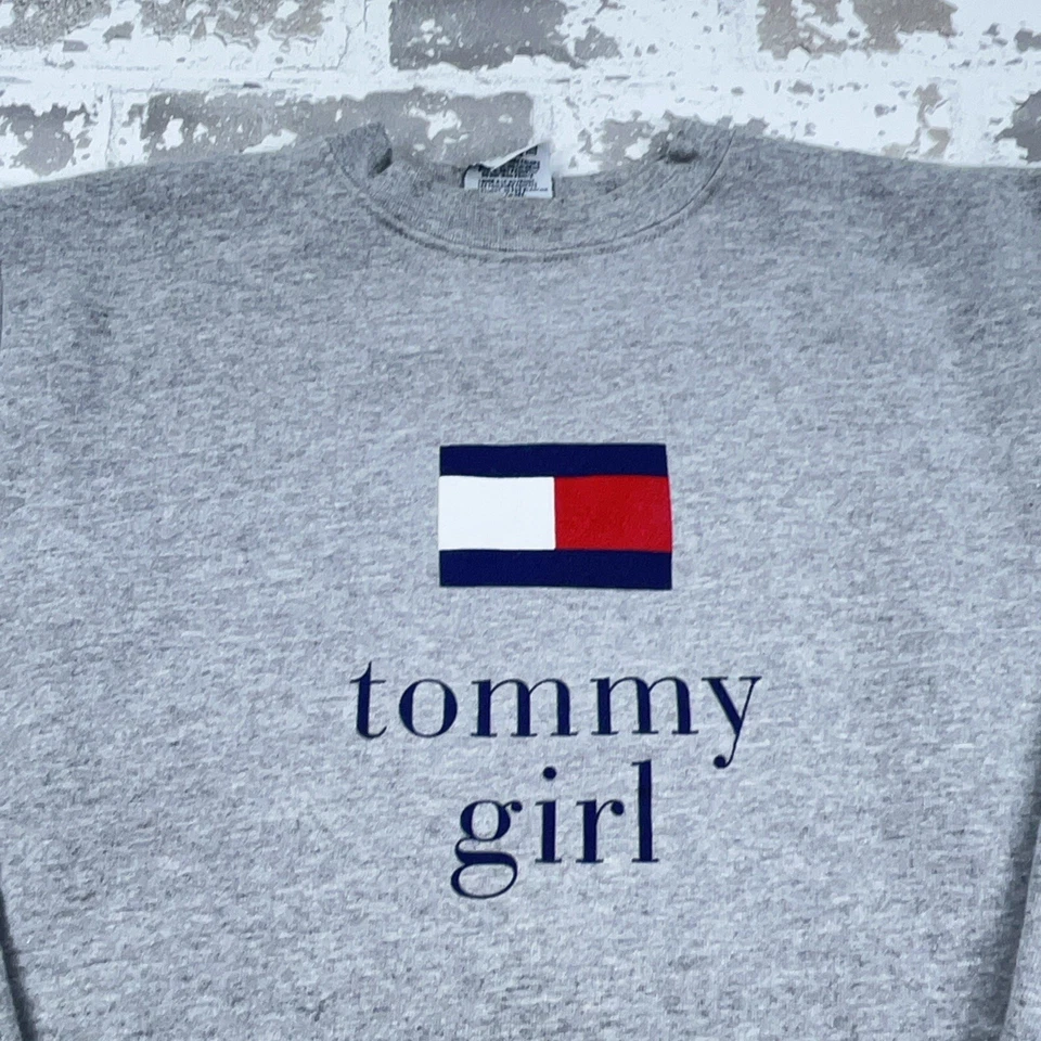 Sudadera de Colección Tommy Hilfiger Mujer Grande Gris Cuello Redondo Suéter Niña Y2K * Foto 2 de 4