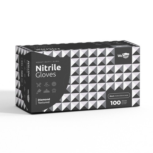 WeCare 8 mm Nitrile Heavy Duty Gloves Diamond Grip Latex Free XXL Black 100 Ct - Picture 2 of 8