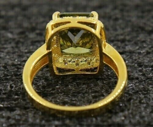 2CT Emerald Cut Lab Created Peridot Diamond Women's Ring 14K Yellow Gold Finish - Image 3 of 4