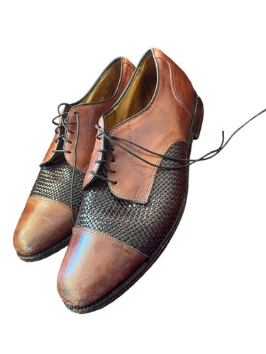 Allen Edmonds Lauderdale Cap Toe Chili Brown Burnished Calf Men 11D Woven Accent