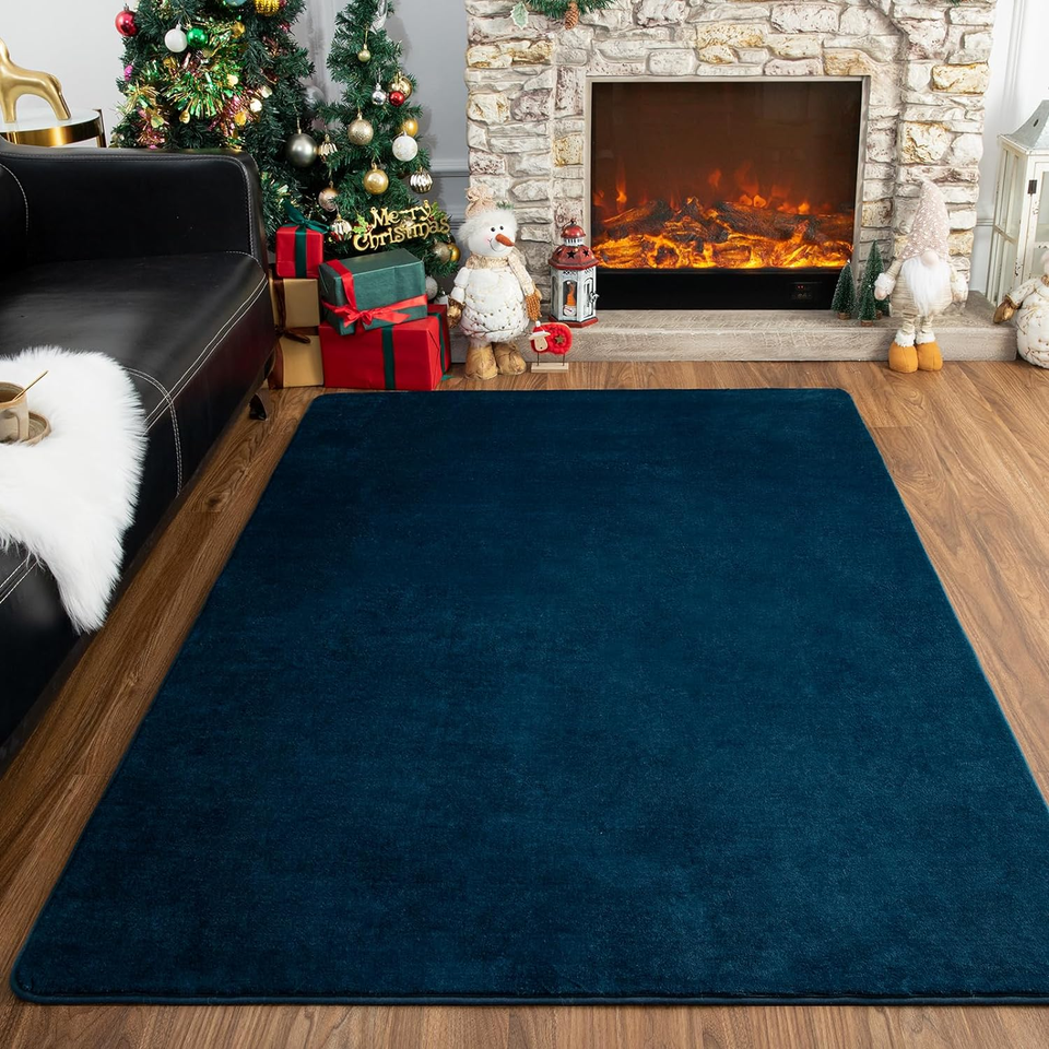 Washable Area Rug for Bedroom Living Room, 4X6 Feet Navy Blue Memory