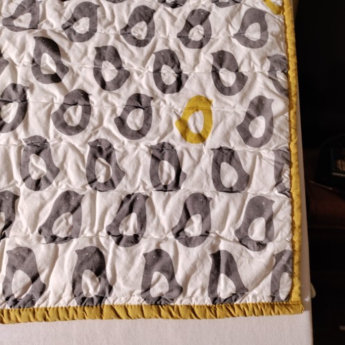 LAND OF NOD Yellow Gray Stripes Penguins Reversible Quilt Baby Comforter - Picture 17 of 24