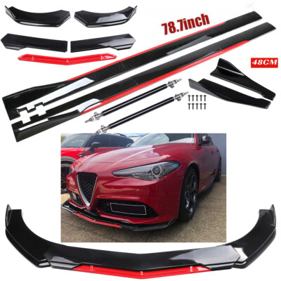 For Alfa Romeo Giulia Front Bumper Lip Splitter Spoiler + Strut Rods