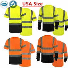 Hi Vis ANSI Class 3 Reflective Tape Safety Work Shirt Black Front Bottom Tshirts